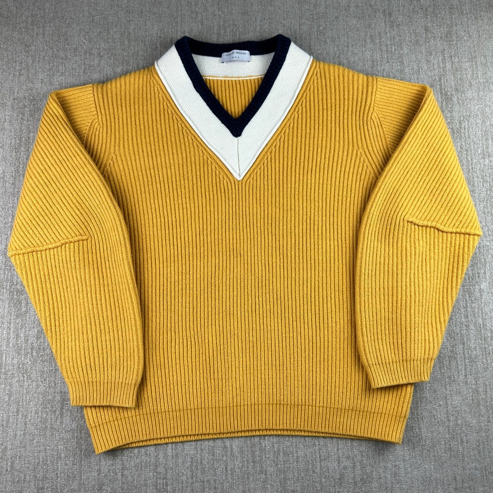 Tiger of‎ Sweden Puck Sweater Womens S Yellow Varsity V-Neck Chunky Ribbed Knit